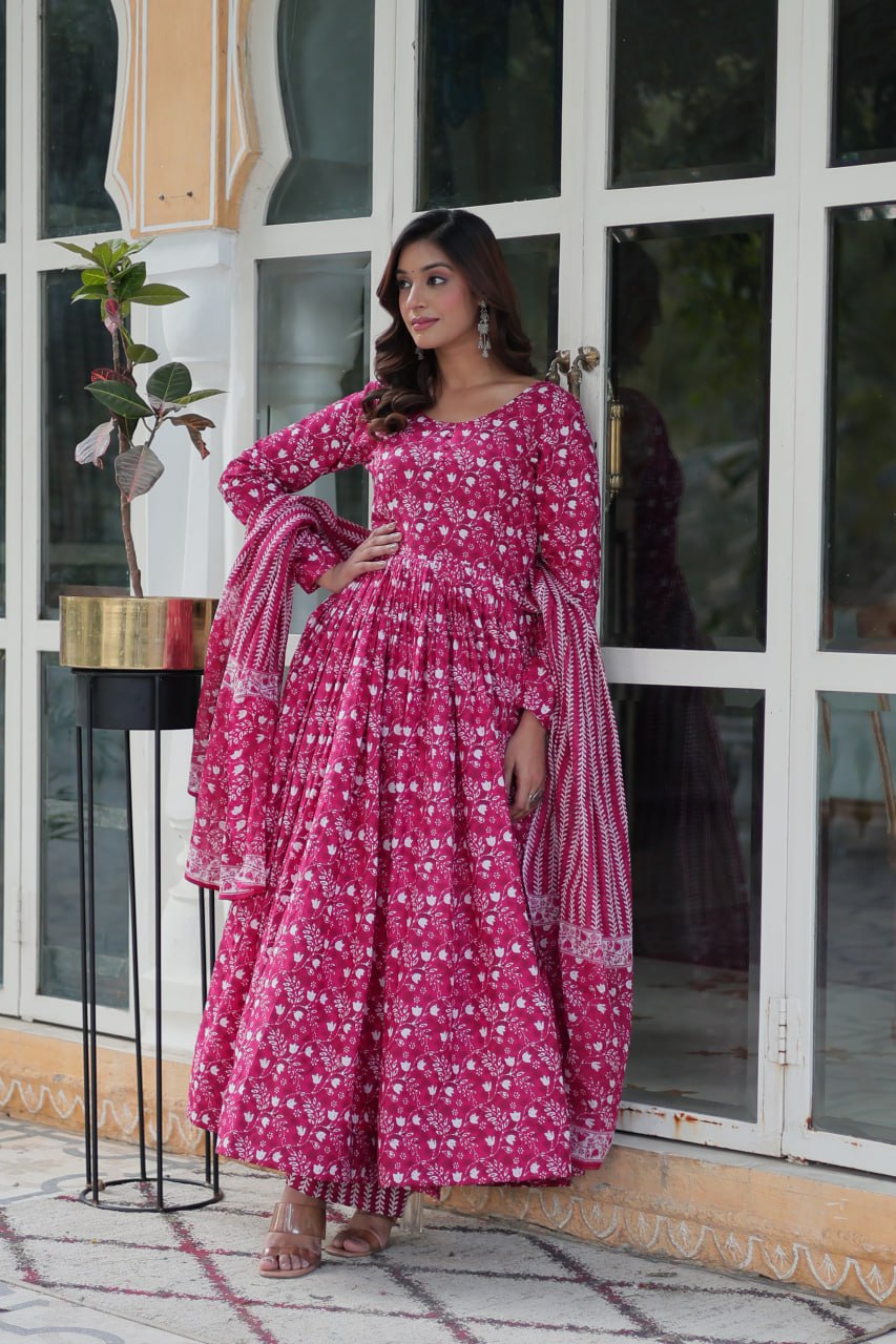 Elegant Pure Cotton Suit Set Full Sleeves With Matching Dupatta