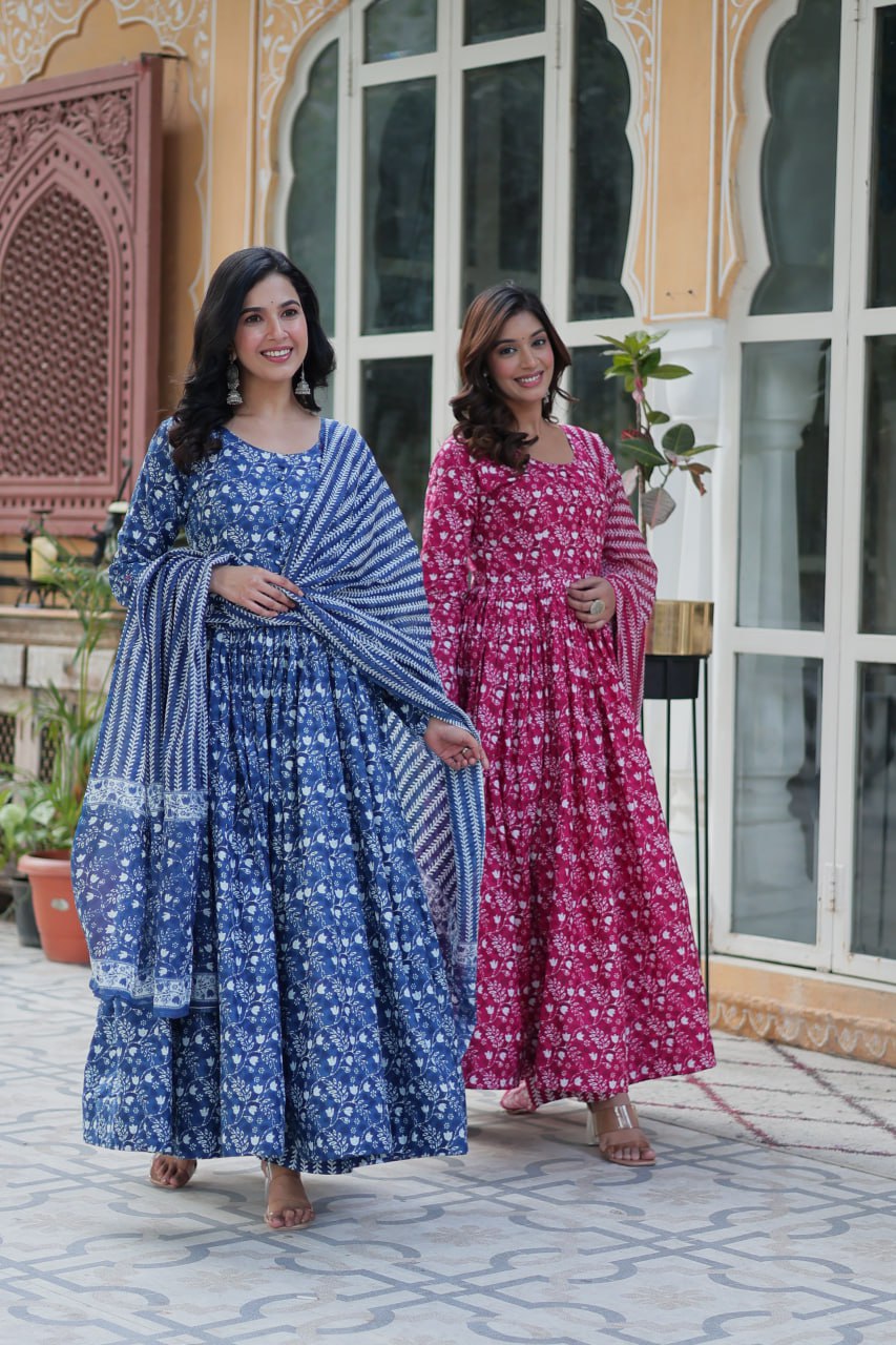 Elegant Pure Cotton Suit Set Full Sleeves With Matching Dupatta