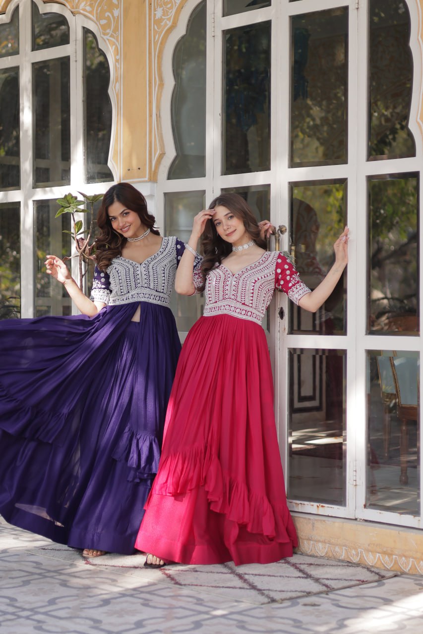 Elegant Star Georgette Lehenga Kurti Set – Fusion of Grace & Glamour