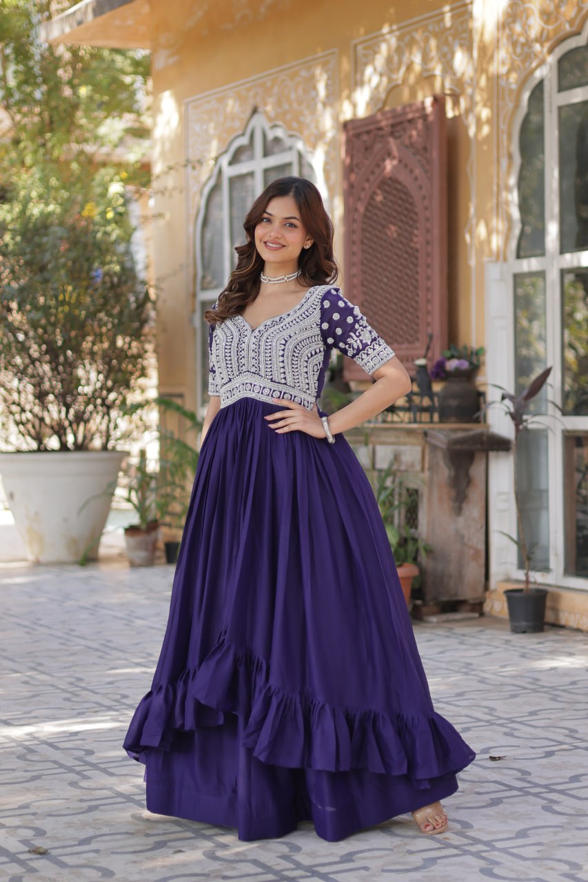 Elegant Star Georgette Lehenga Kurti Set – Fusion of Grace & Glamour