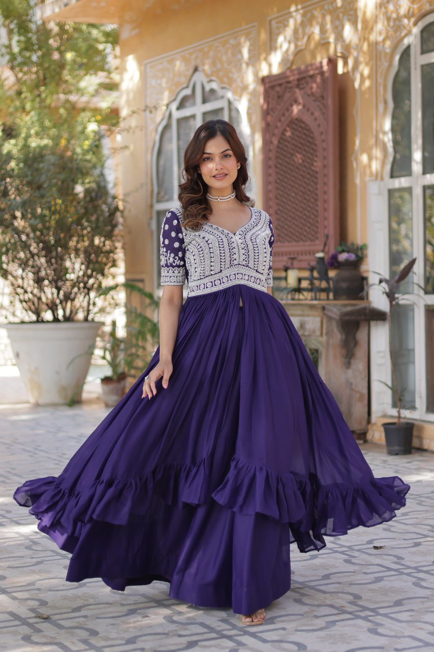 Elegant Star Georgette Lehenga Kurti Set – Fusion of Grace & Glamour