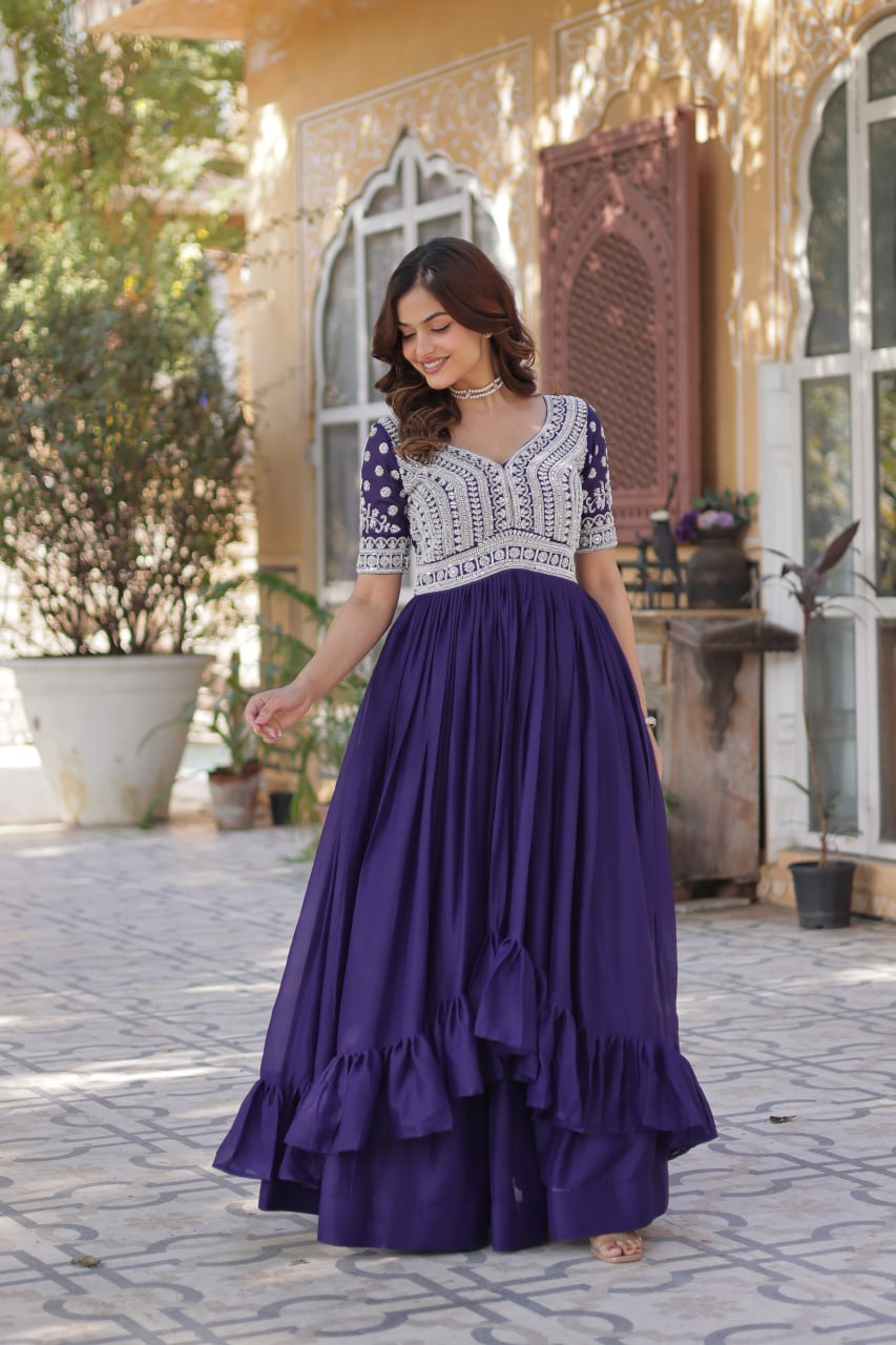 Elegant Star Georgette Lehenga Kurti Set – Fusion of Grace & Glamour