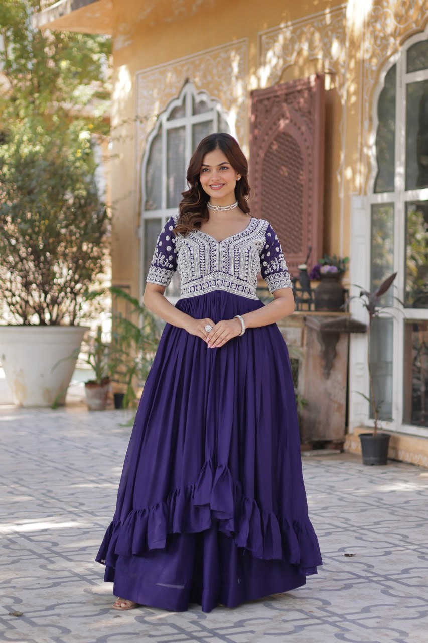 Elegant Star Georgette Lehenga Kurti Set – Fusion of Grace & Glamour