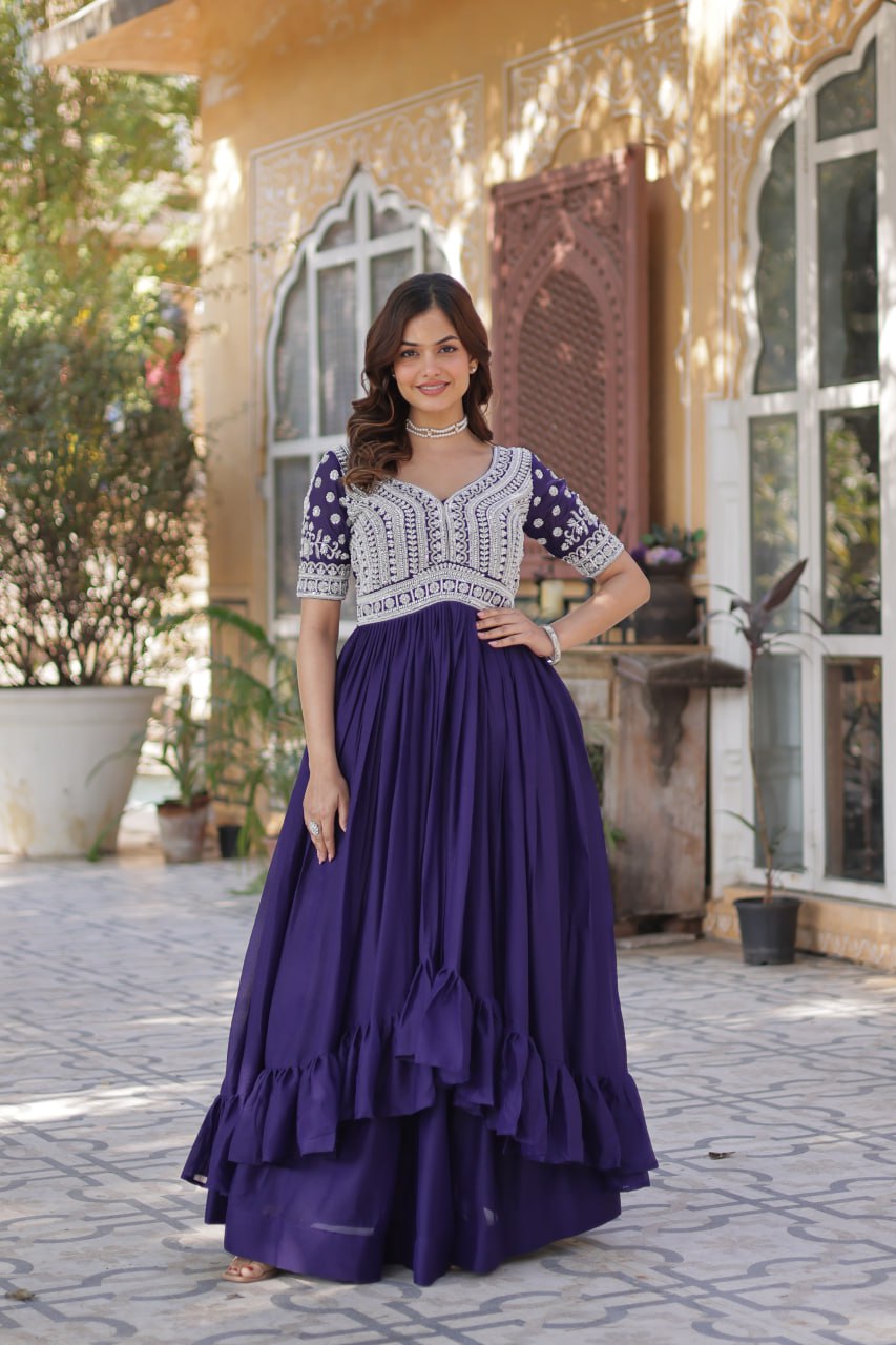 Elegant Star Georgette Lehenga Kurti Set – Fusion of Grace & Glamour