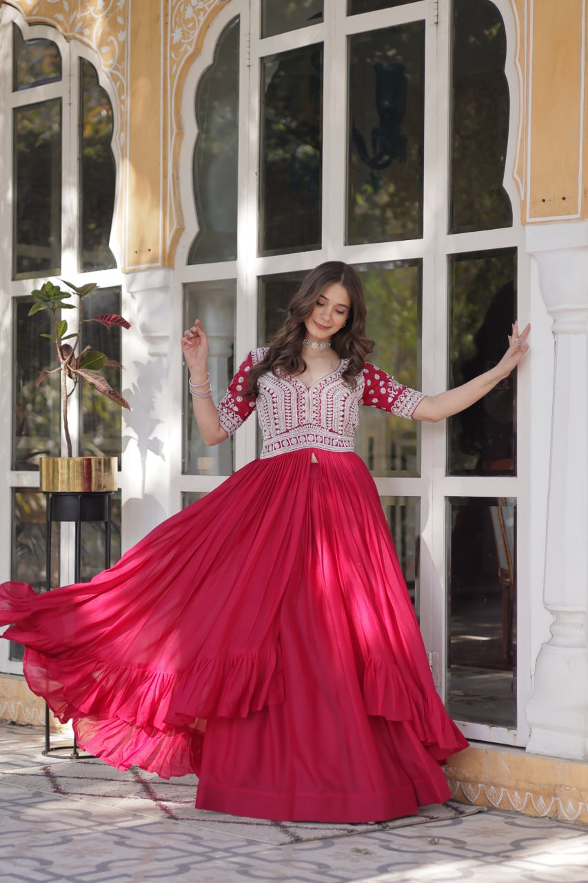 Elegant Star Georgette Lehenga Kurti Set – Fusion of Grace & Glamour