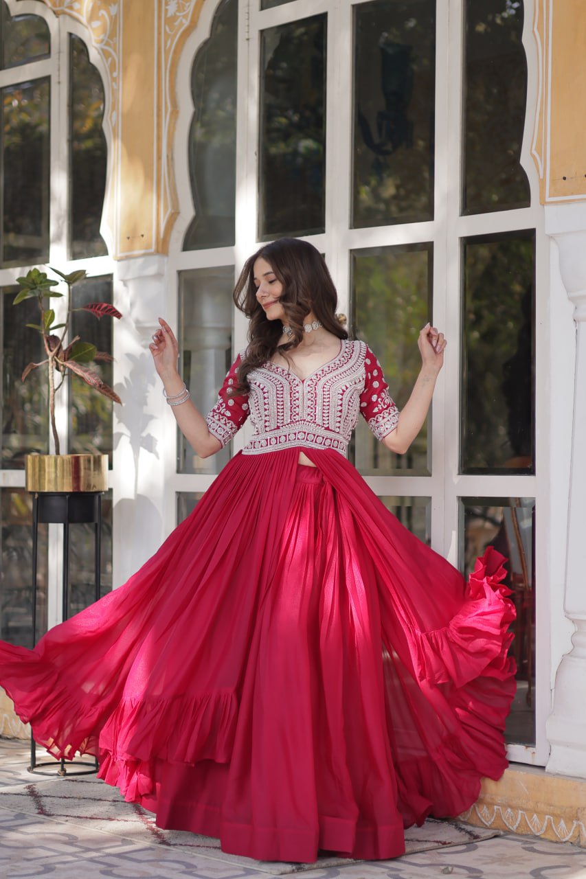 Elegant Star Georgette Lehenga Kurti Set – Fusion of Grace & Glamour