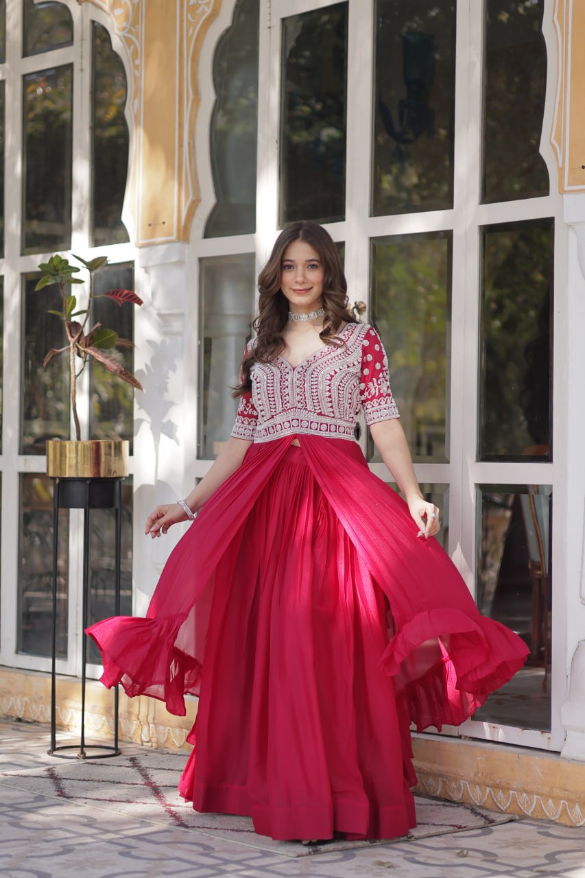 Elegant Star Georgette Lehenga Kurti Set – Fusion of Grace & Glamour