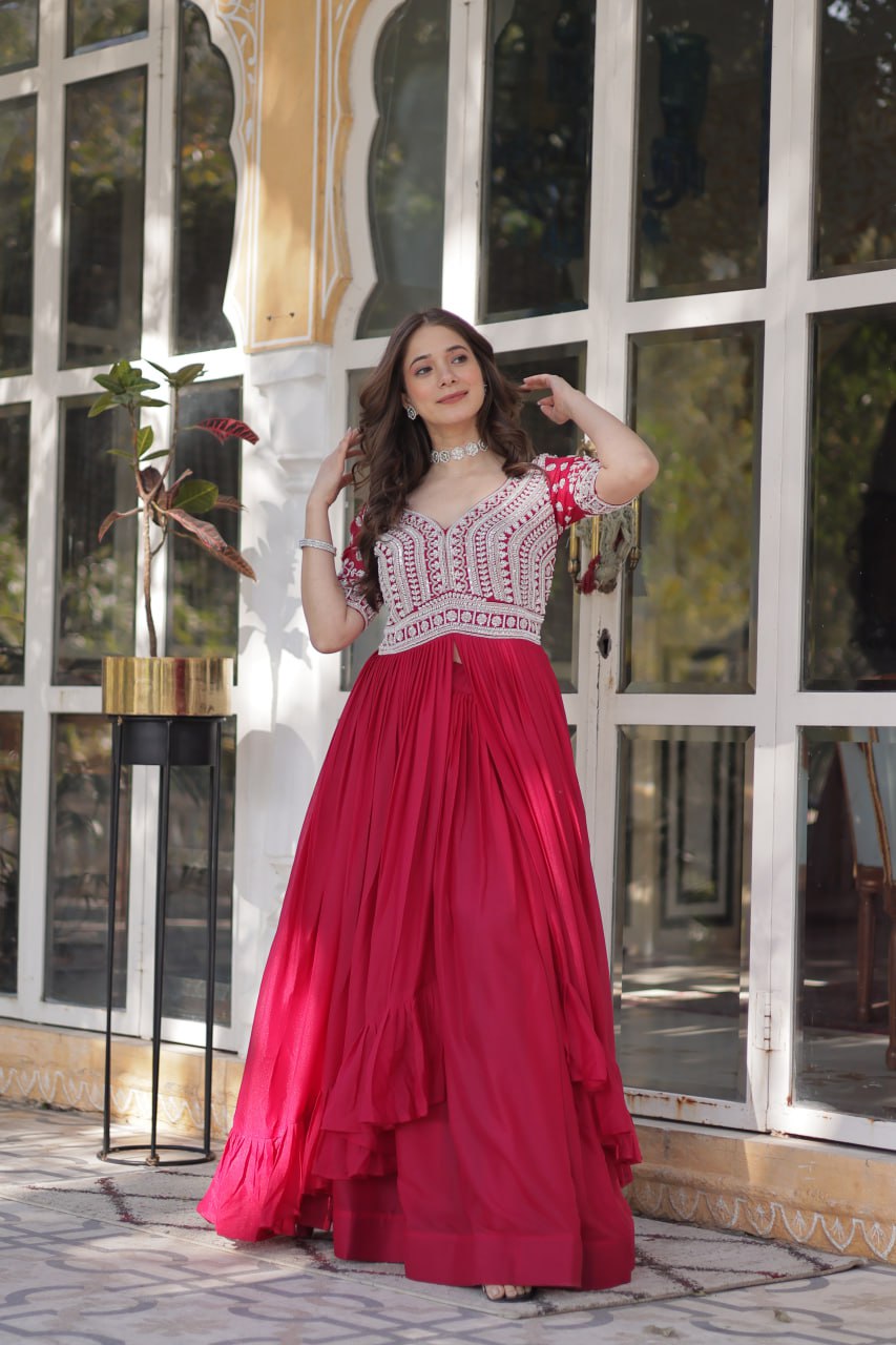 Elegant Star Georgette Lehenga Kurti Set – Fusion of Grace & Glamour