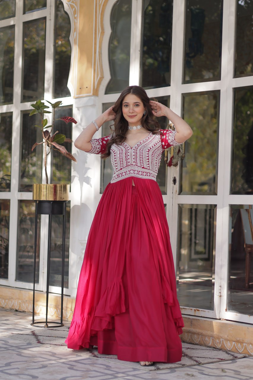 Elegant Star Georgette Lehenga Kurti Set – Fusion of Grace & Glamour