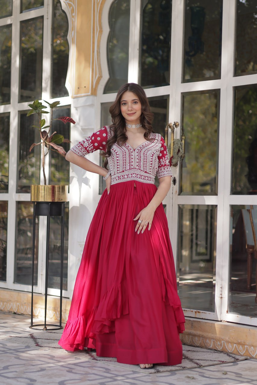 Elegant Star Georgette Lehenga Kurti Set – Fusion of Grace & Glamour