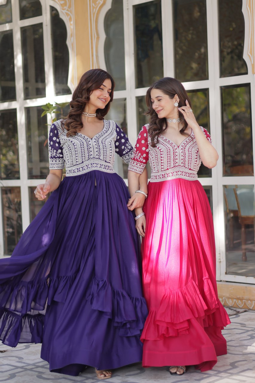 Elegant Star Georgette Lehenga Kurti Set – Fusion of Grace & Glamour