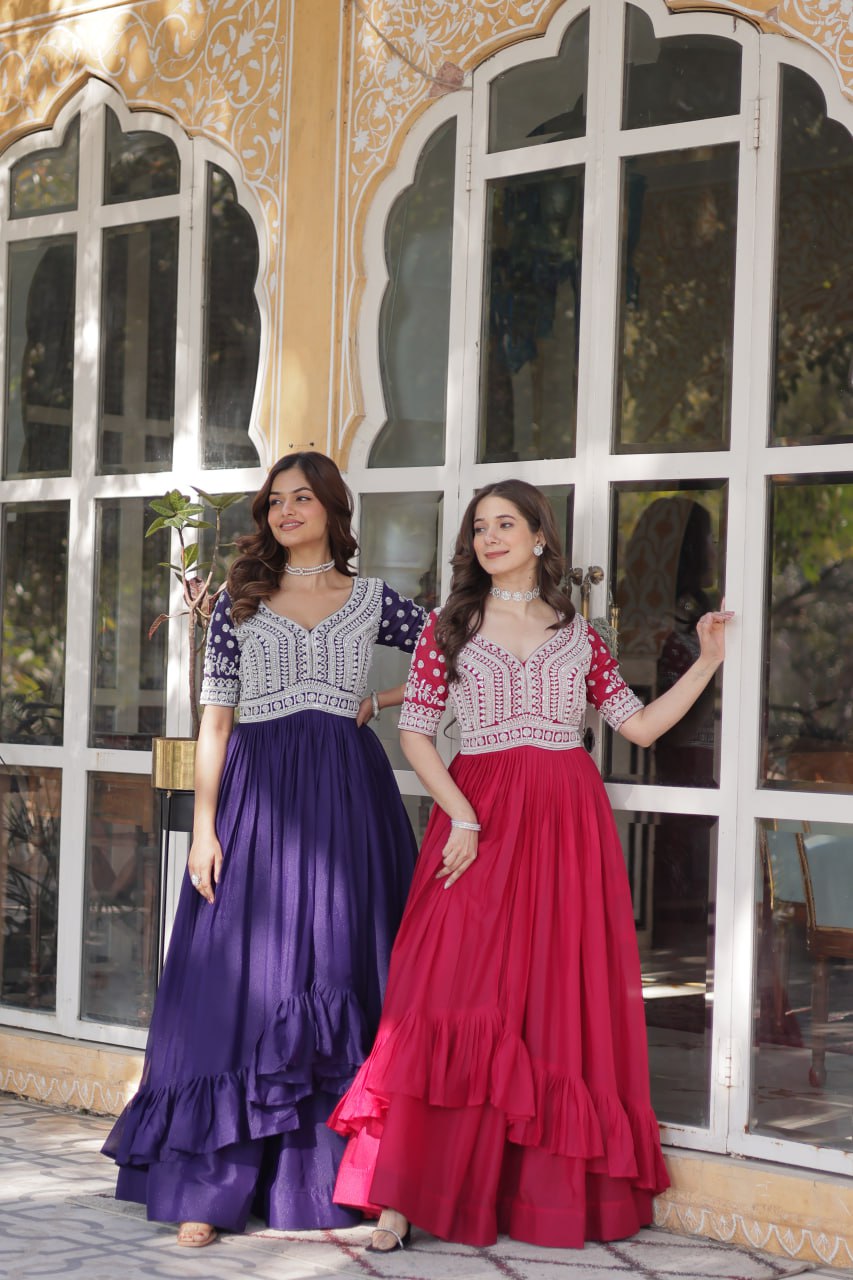 Elegant Star Georgette Lehenga Kurti Set – Fusion of Grace & Glamour