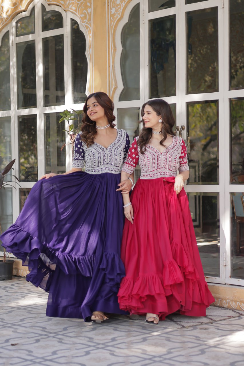 Elegant Star Georgette Lehenga Kurti Set – Fusion of Grace & Glamour