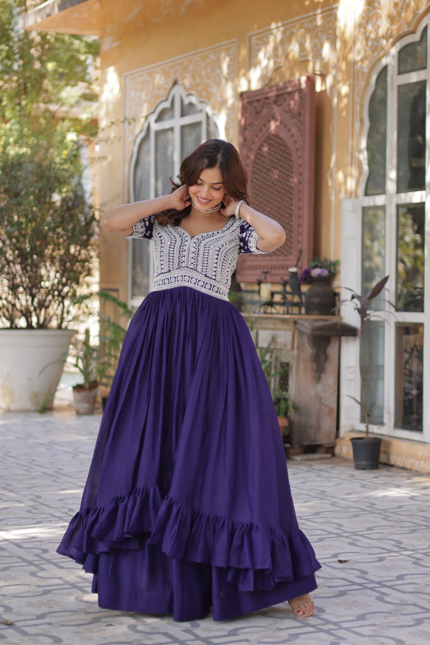Elegant Star Georgette Lehenga Kurti Set – Fusion of Grace & Glamour