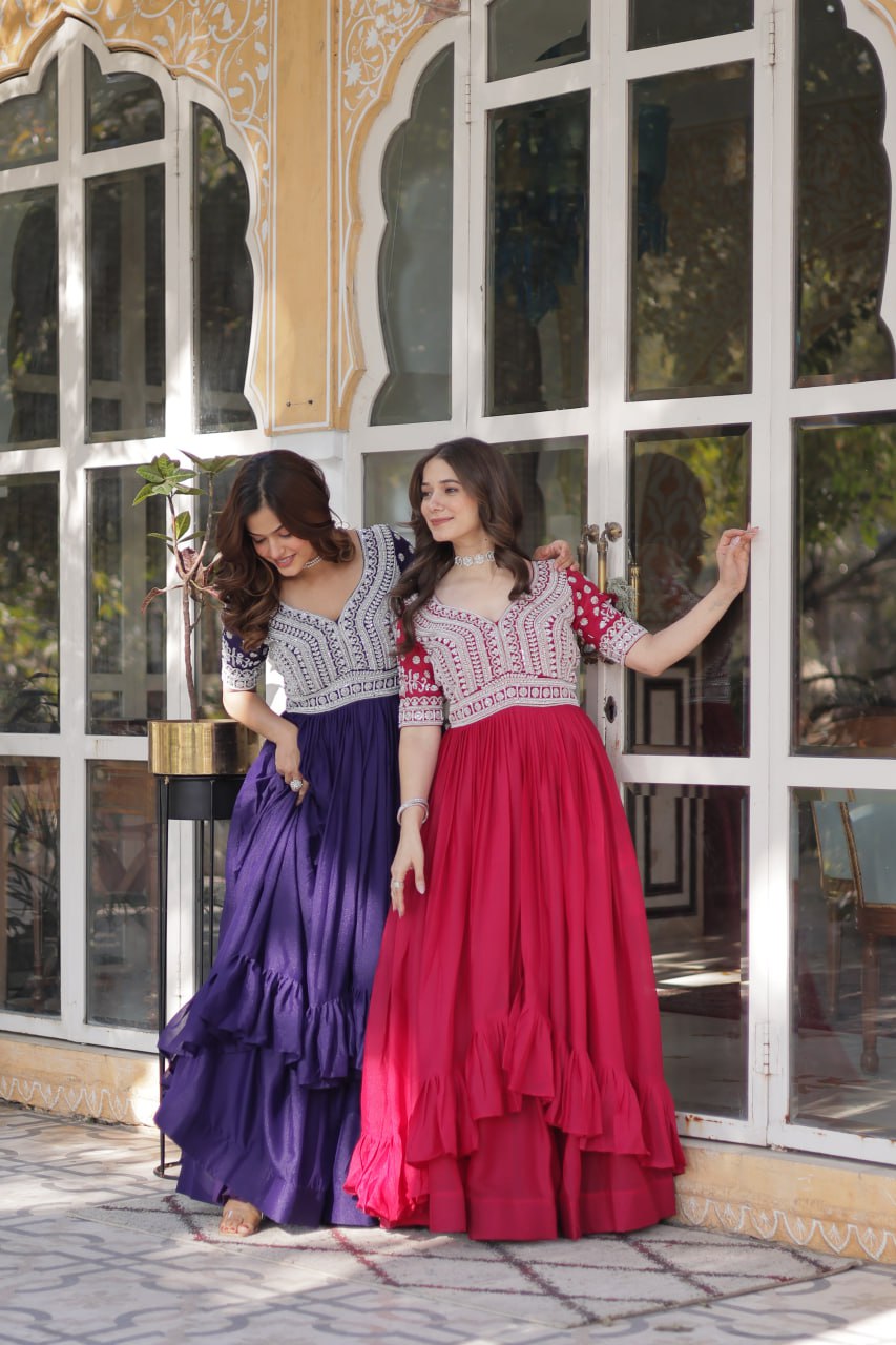 Elegant Star Georgette Lehenga Kurti Set – Fusion of Grace & Glamour