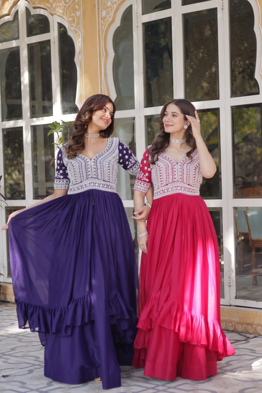 Elegant Star Georgette Lehenga Kurti Set – Fusion of Grace & Glamour