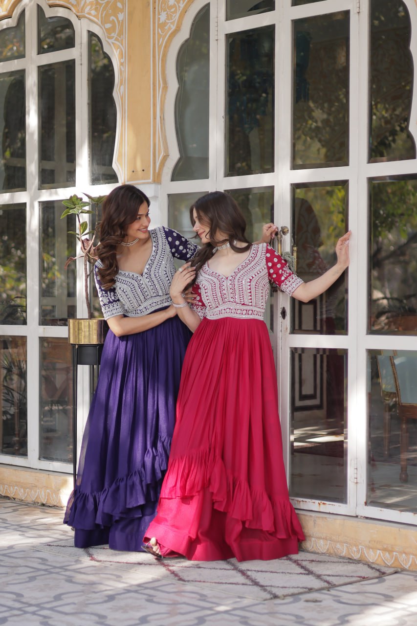 Elegant Star Georgette Lehenga Kurti Set – Fusion of Grace & Glamour