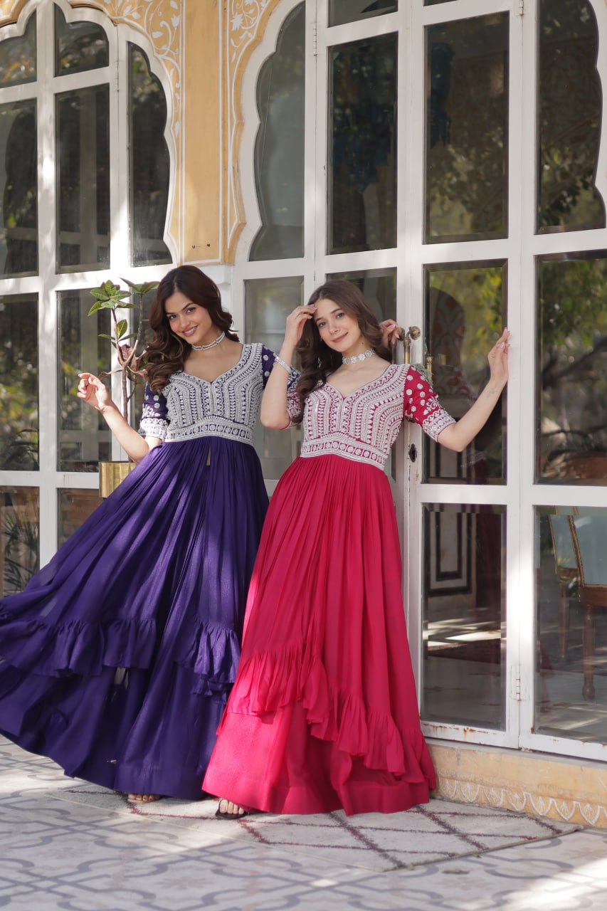 Elegant Star Georgette Lehenga Kurti Set – Fusion of Grace & Glamour