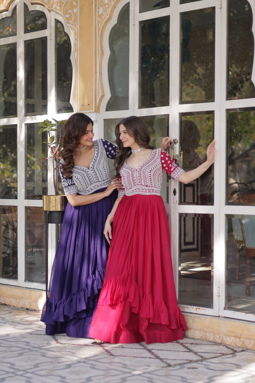 Elegant Star Georgette Lehenga Kurti Set – Fusion of Grace & Glamour