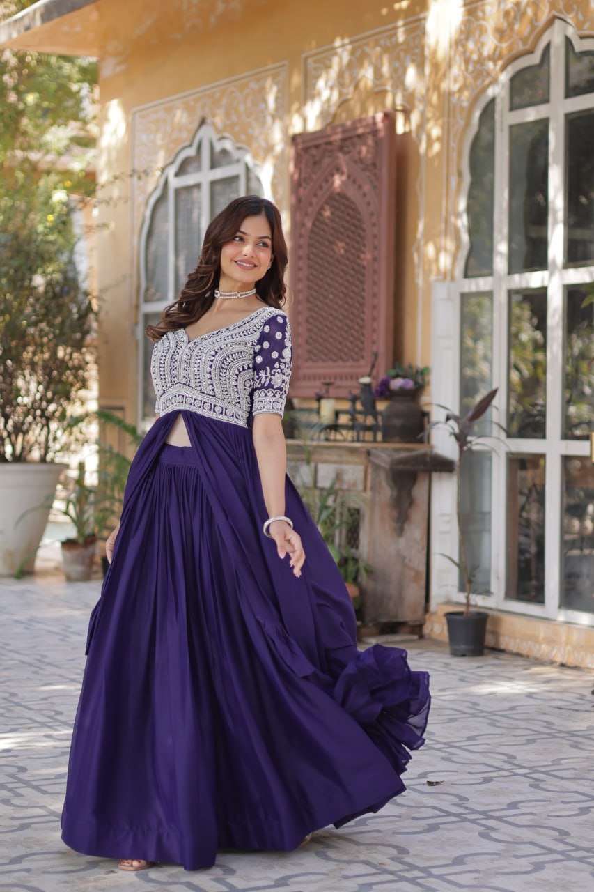Elegant Star Georgette Lehenga Kurti Set – Fusion of Grace & Glamour