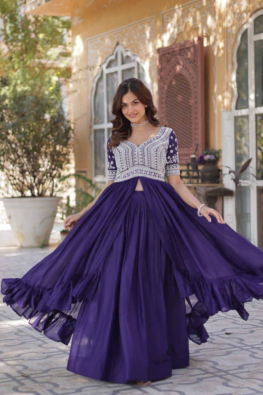 Elegant Star Georgette Lehenga Kurti Set – Fusion of Grace & Glamour