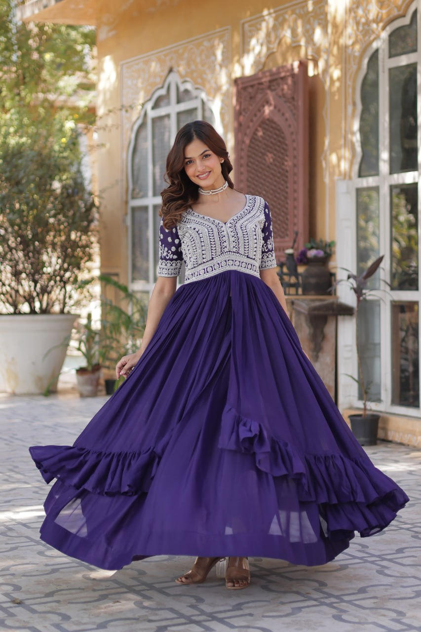 Elegant Star Georgette Lehenga Kurti Set – Fusion of Grace & Glamour