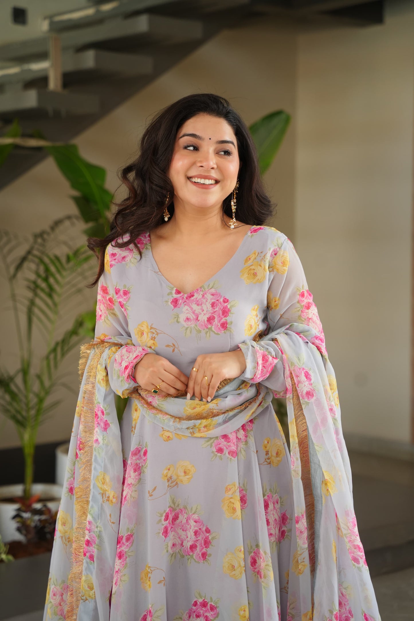 Floral Fantasy Faux Georgette Gown Set – Grace in Every Twirl