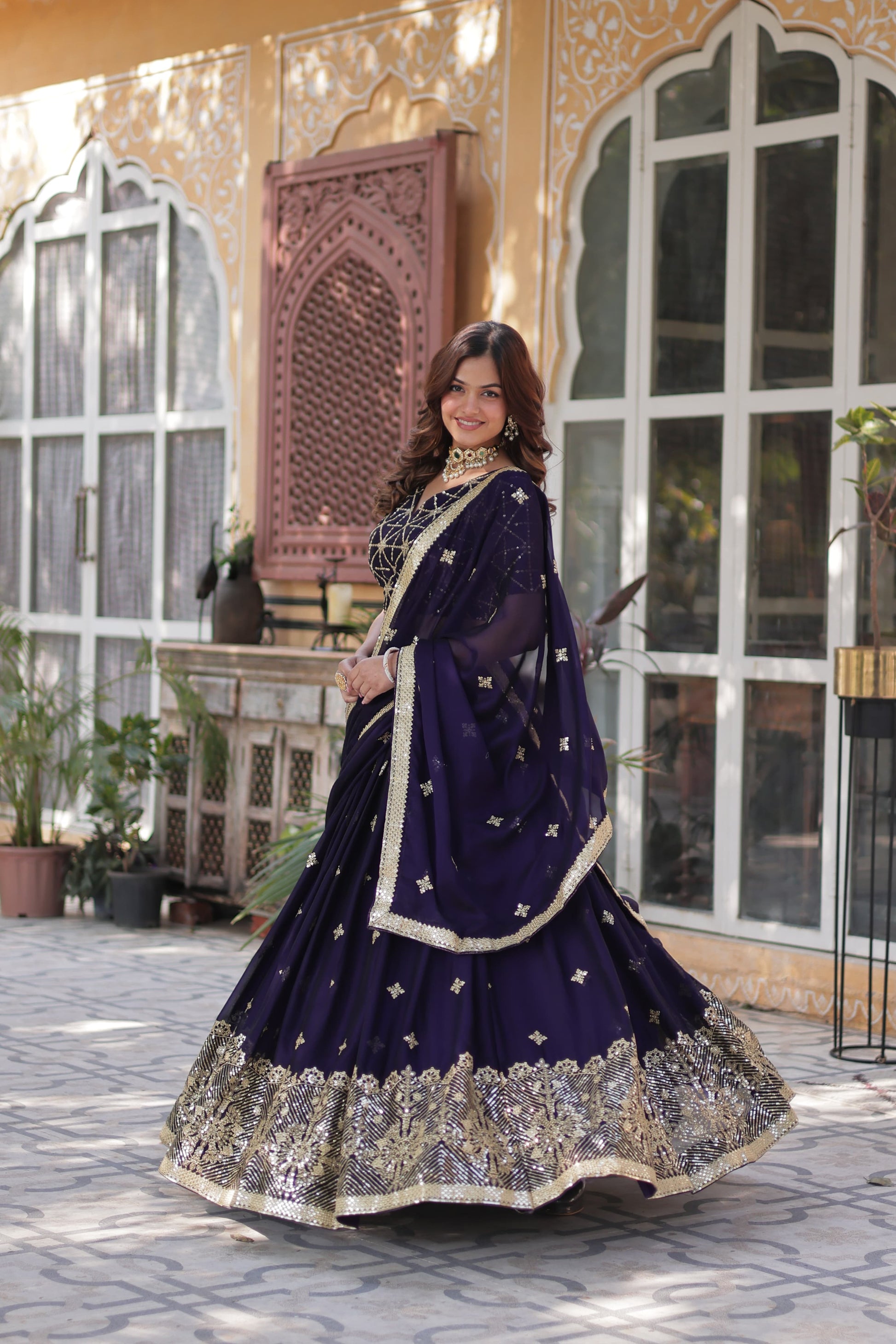 Ravishing Dark Purple Rangoli Silk Sequins Embroidered Lehenga Choli - INDIAN ELEGANCE