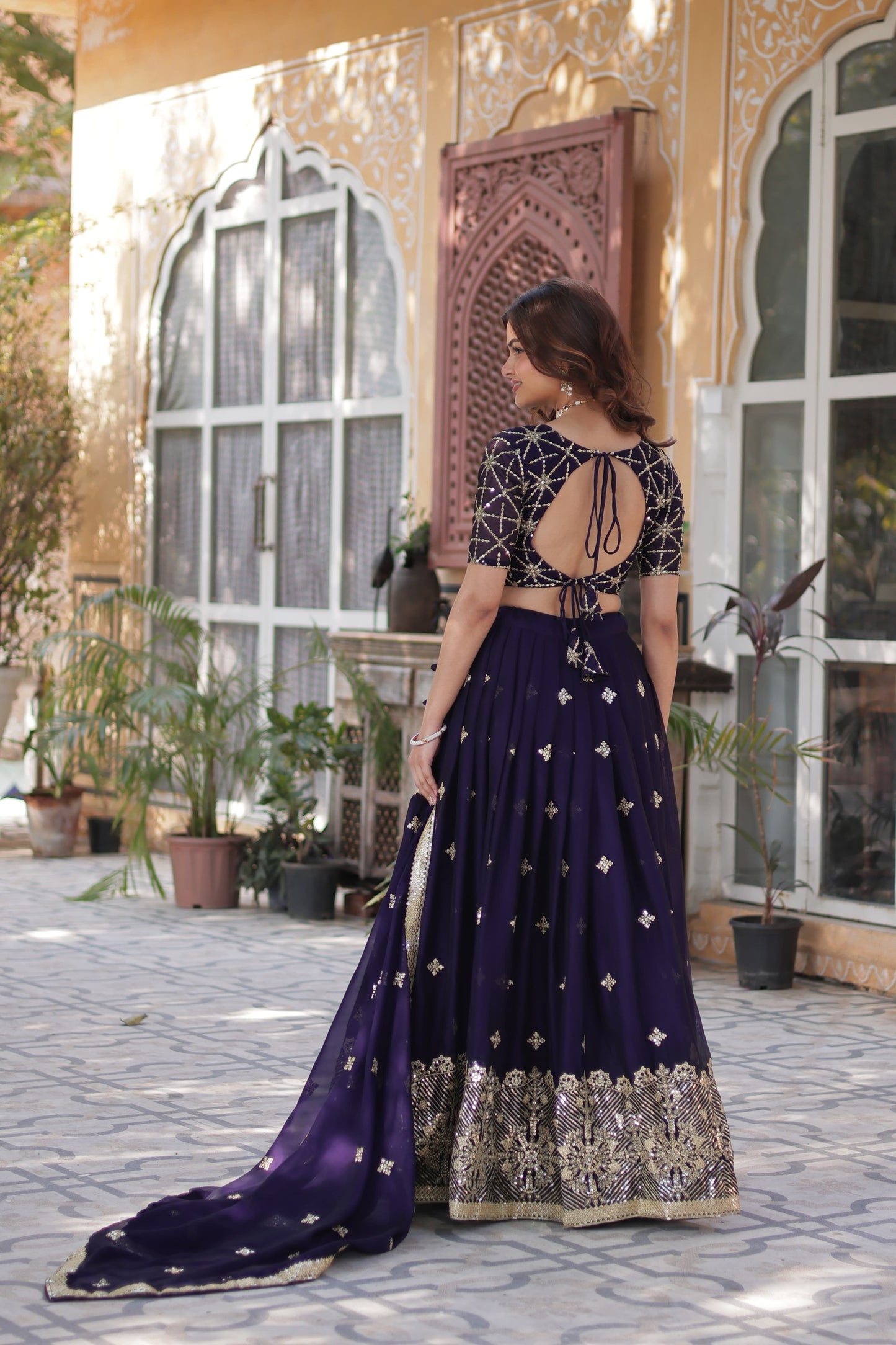 Ravishing Dark Purple Rangoli Silk Sequins Embroidered Lehenga Choli - INDIAN ELEGANCE