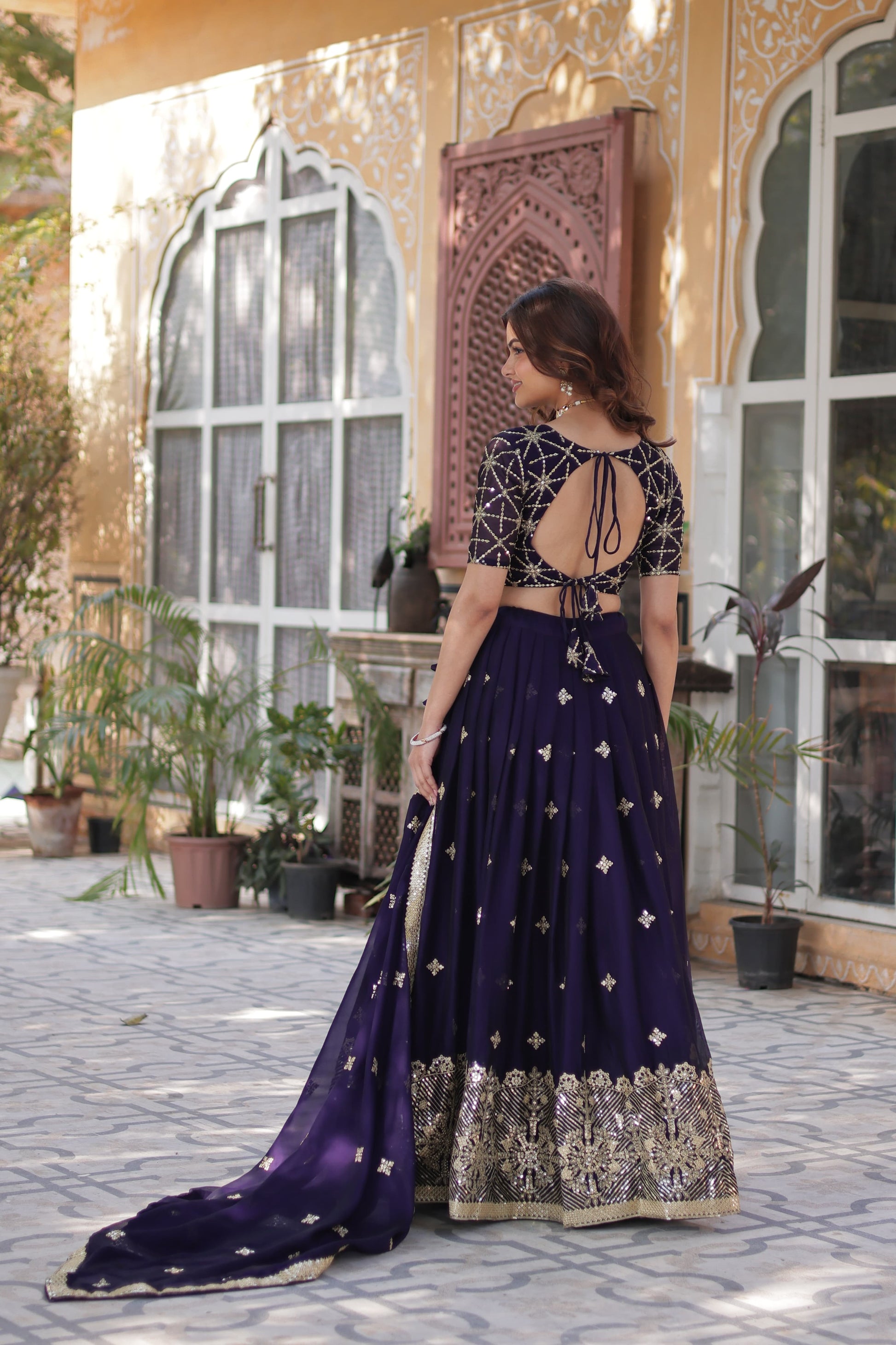 Ravishing Dark Purple Rangoli Silk Sequins Embroidered Lehenga Choli - INDIAN ELEGANCE