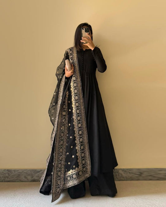 Elegant Pure Faux Georgette Kurta Dupatta Set With Palazzo