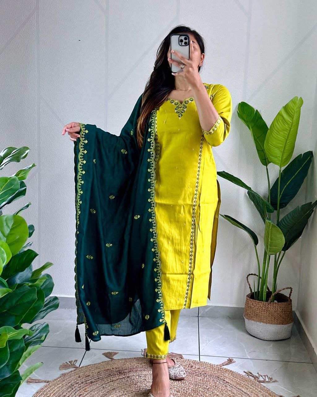 Sublime Parrot Green Roman Silk Handworked Kurta Pant Dupatta Set - INDIAN ELEGANCE