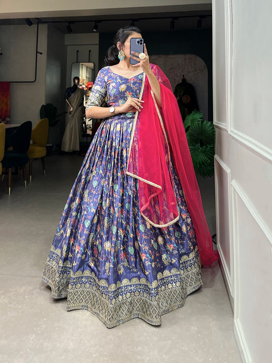 Refined Chinon Digital Printed Sequins Embroidered Lehenga Choli - INDIAN ELEGANCE