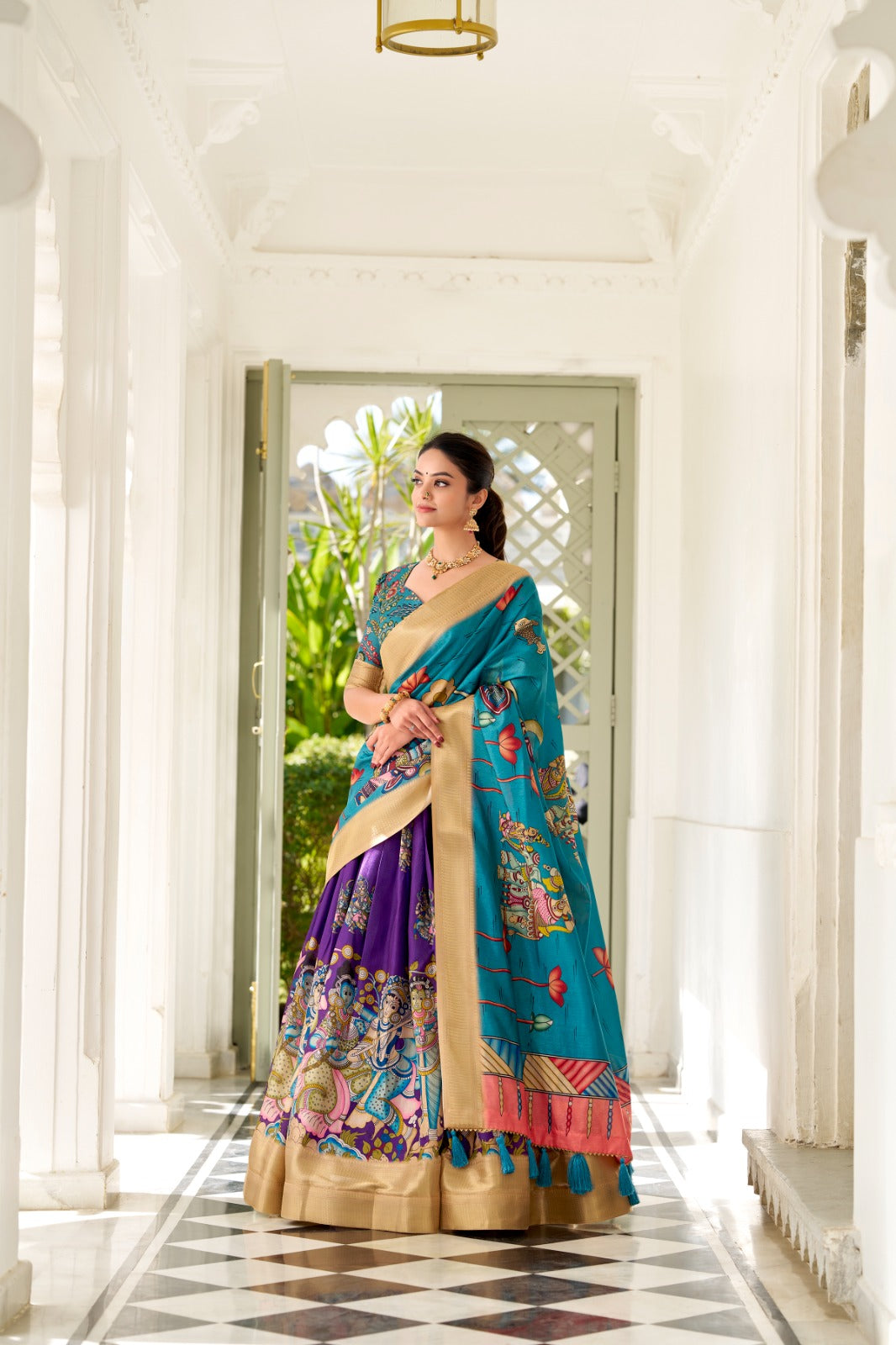 Spectacular Dola Silk Kalamkari Printed Lehenga Choli Set - INDIAN ELEGANCE