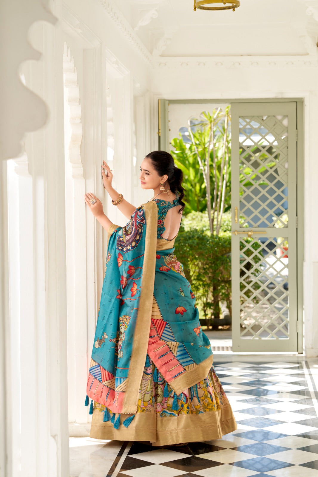 Spectacular Dola Silk Kalamkari Printed Lehenga Choli Set - INDIAN ELEGANCE