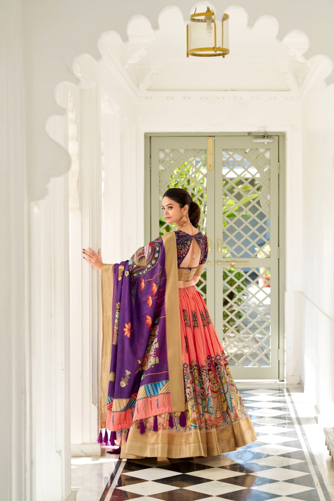 Spectacular Dola Silk Kalamkari Printed Lehenga Choli Set - INDIAN ELEGANCE