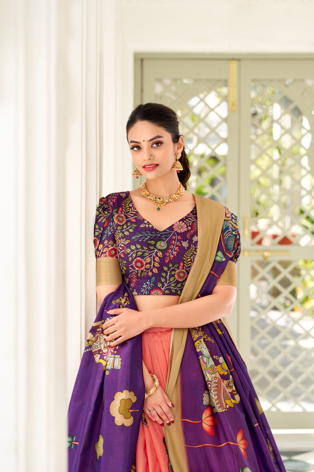 Spectacular Dola Silk Kalamkari Printed Lehenga Choli Set - INDIAN ELEGANCE