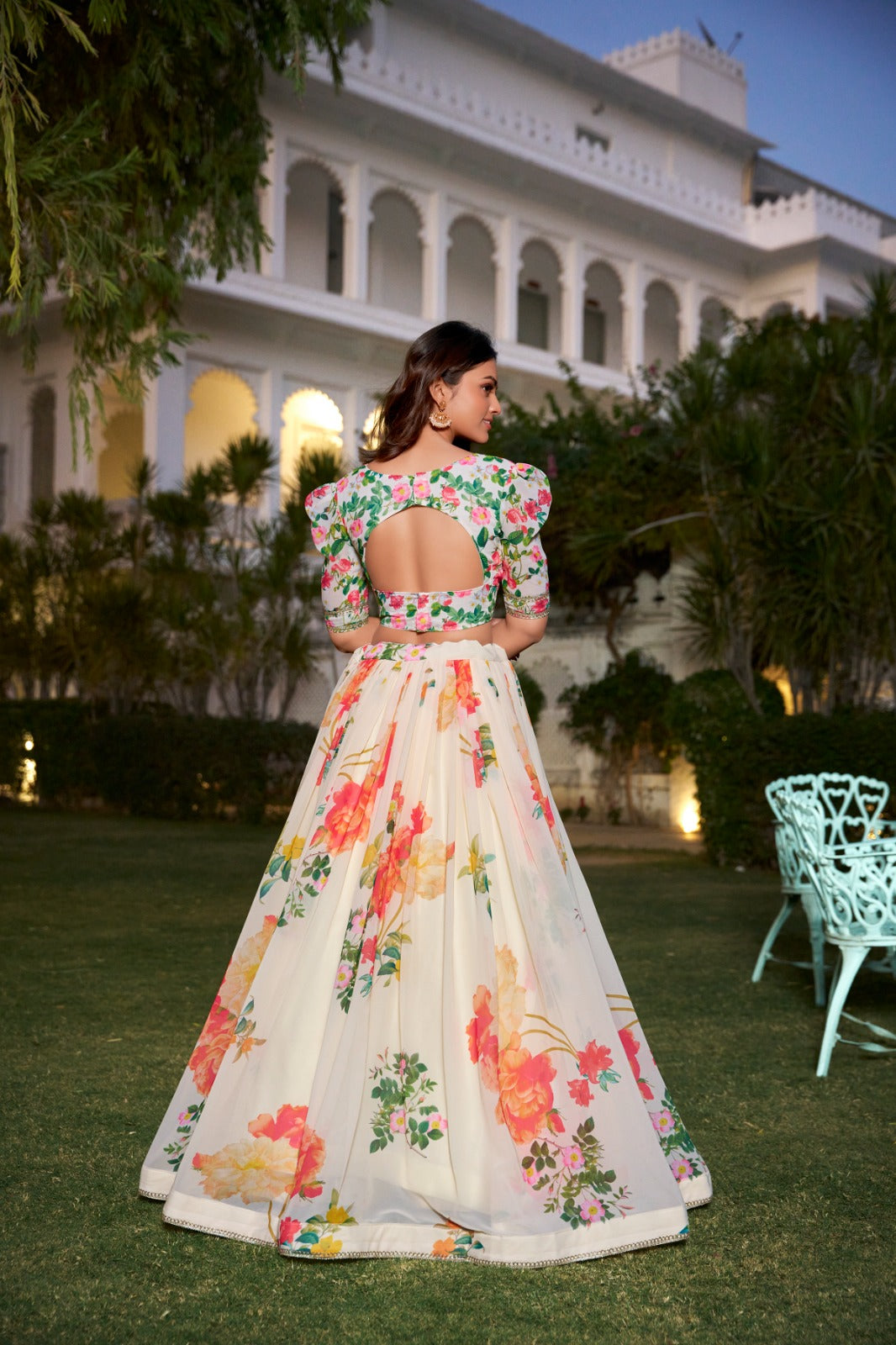 Fetching Cream Georgette Floral Printed Lehenga Choli Set - INDIAN ELEGANCE