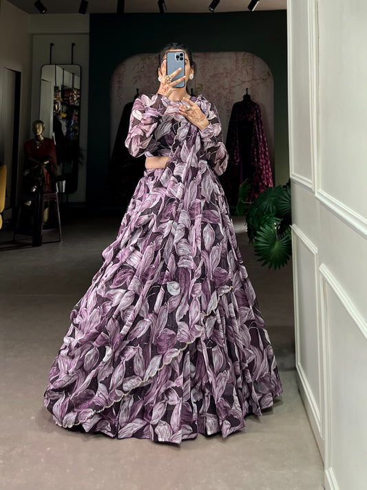 Spellbinding Tabby Silk Printed Hotfix Worked Lehenga Choli - INDIAN ELEGANCE