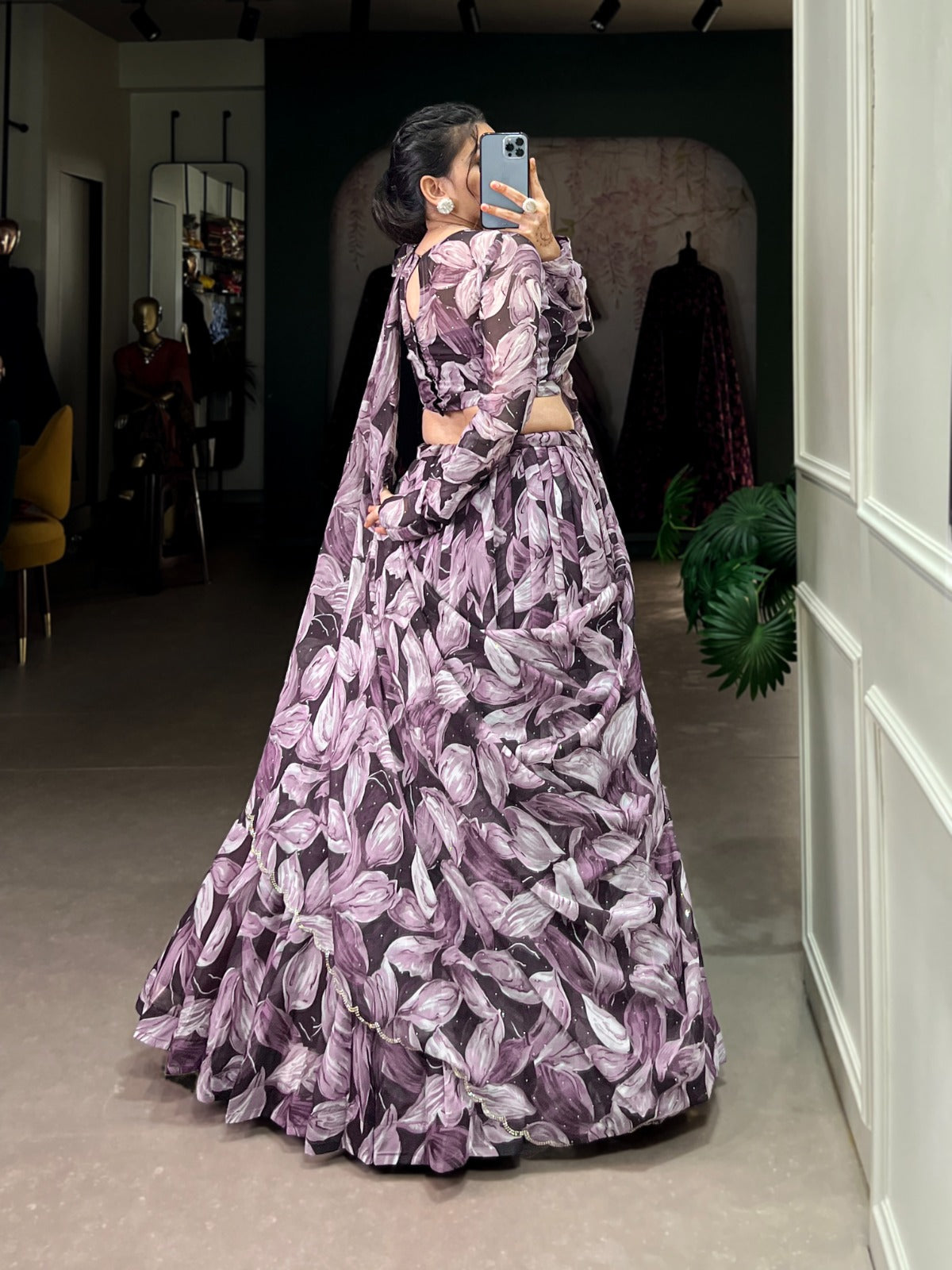 Spellbinding Tabby Silk Printed Hotfix Worked Lehenga Choli - INDIAN ELEGANCE