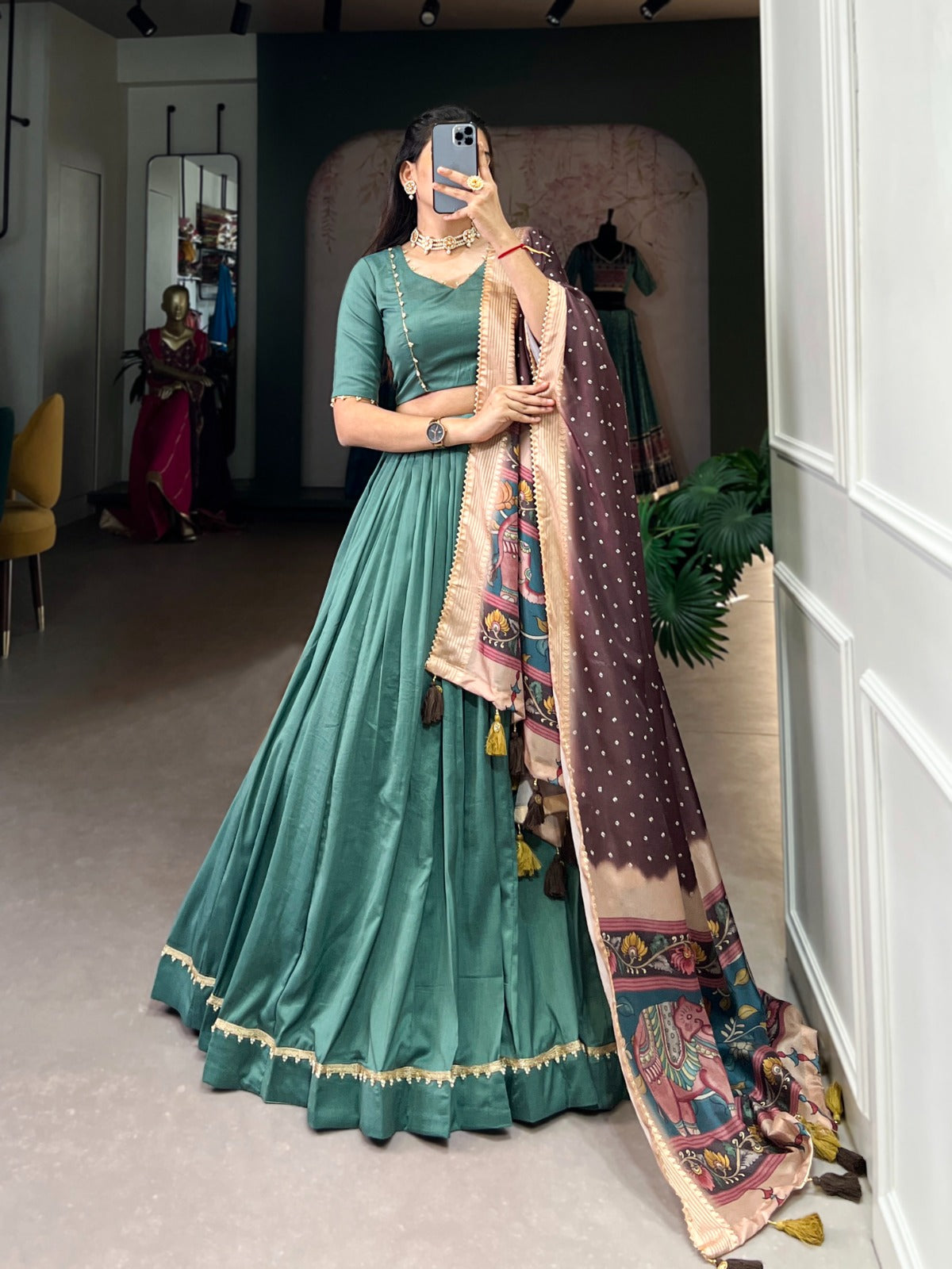 Lovely Chinon Silk Lace Border Worked Lehenga Choli Set - INDIAN ELEGANCE
