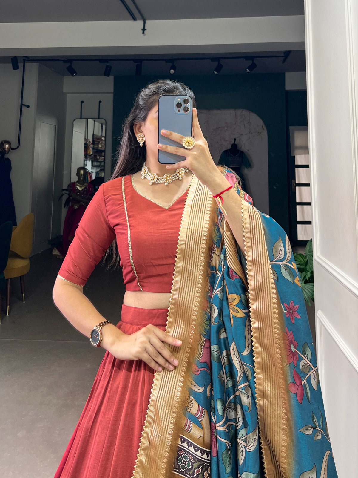 Lovely Chinon Silk Lace Border Worked Lehenga Choli Set - INDIAN ELEGANCE