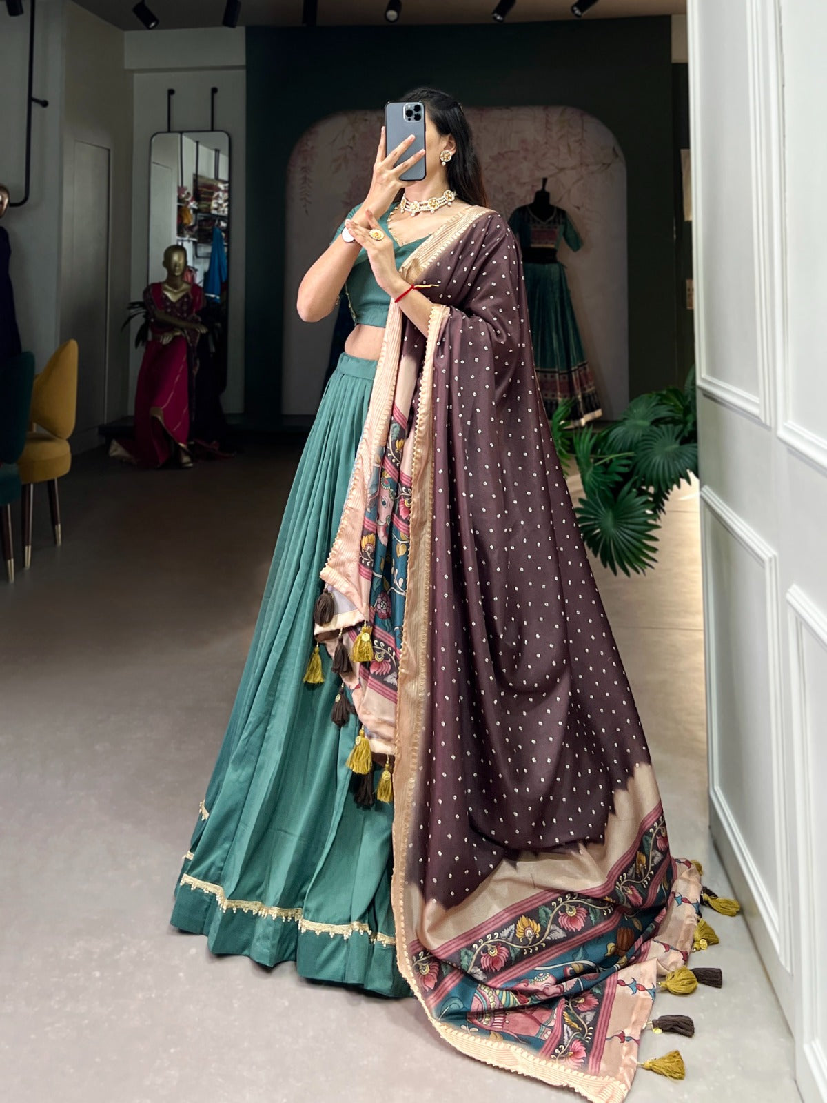 Lovely Chinon Silk Lace Border Worked Lehenga Choli Set - INDIAN ELEGANCE