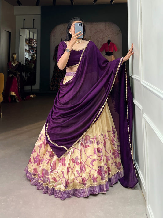 Elegant Silk Printed lace Border Worked Stitched Lehenga Choli - INDIAN ELEGANCE