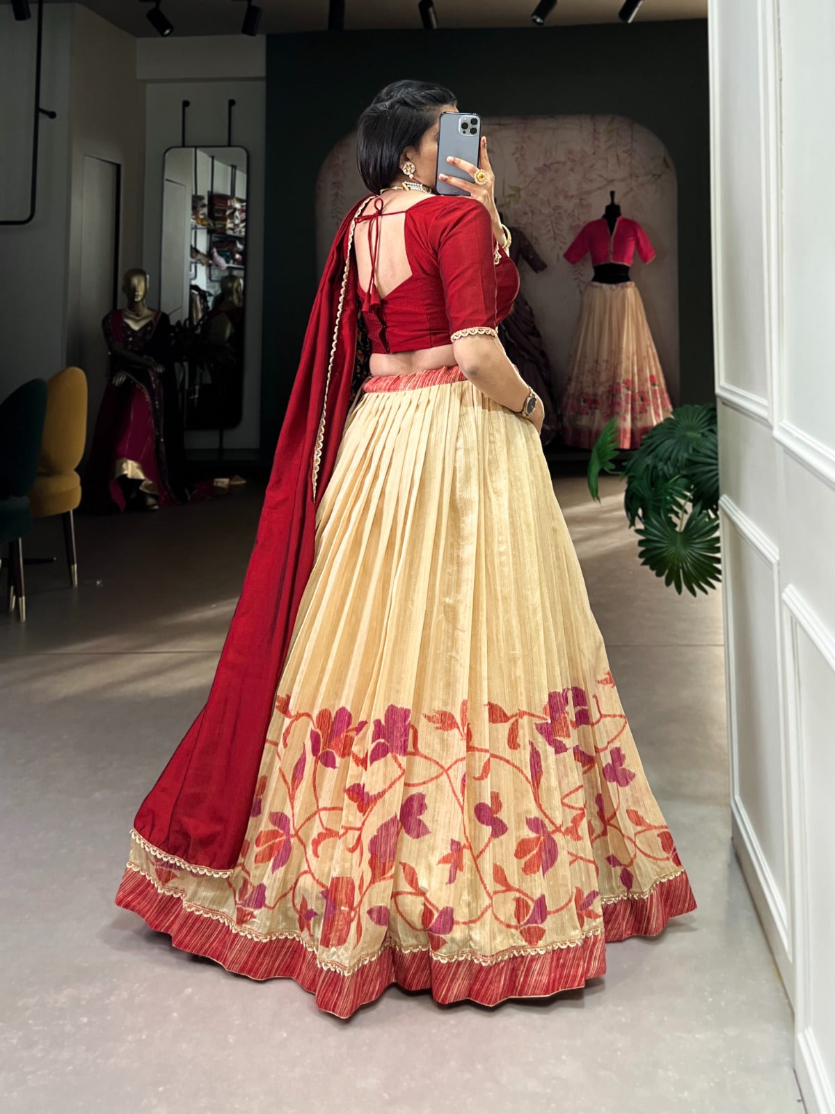 Elegant Silk Printed lace Border Worked Stitched Lehenga Choli - INDIAN ELEGANCE
