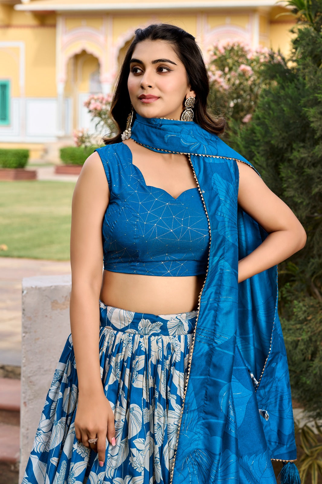 Comely Royal Blue Tussar Silk Floral Printed Lehenga Choli Set - INDIAN ELEGANCE