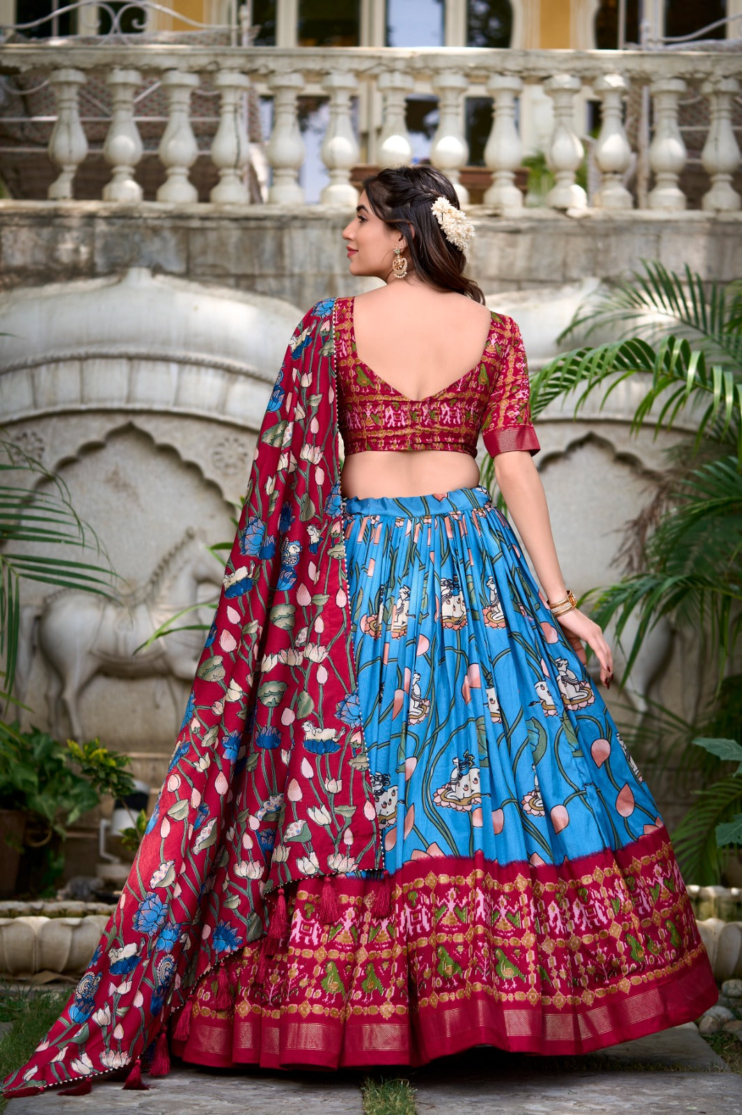 Amazing Tussar Silk Patola Printed Lehenga Choli Set - INDIAN ELEGANCE