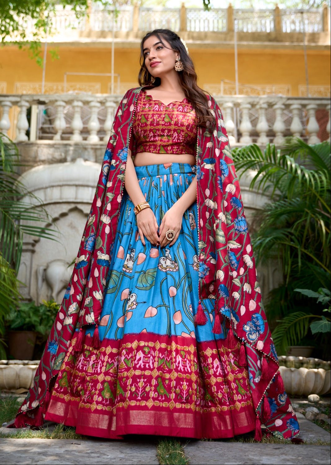 Amazing Tussar Silk Patola Printed Lehenga Choli Set - INDIAN ELEGANCE
