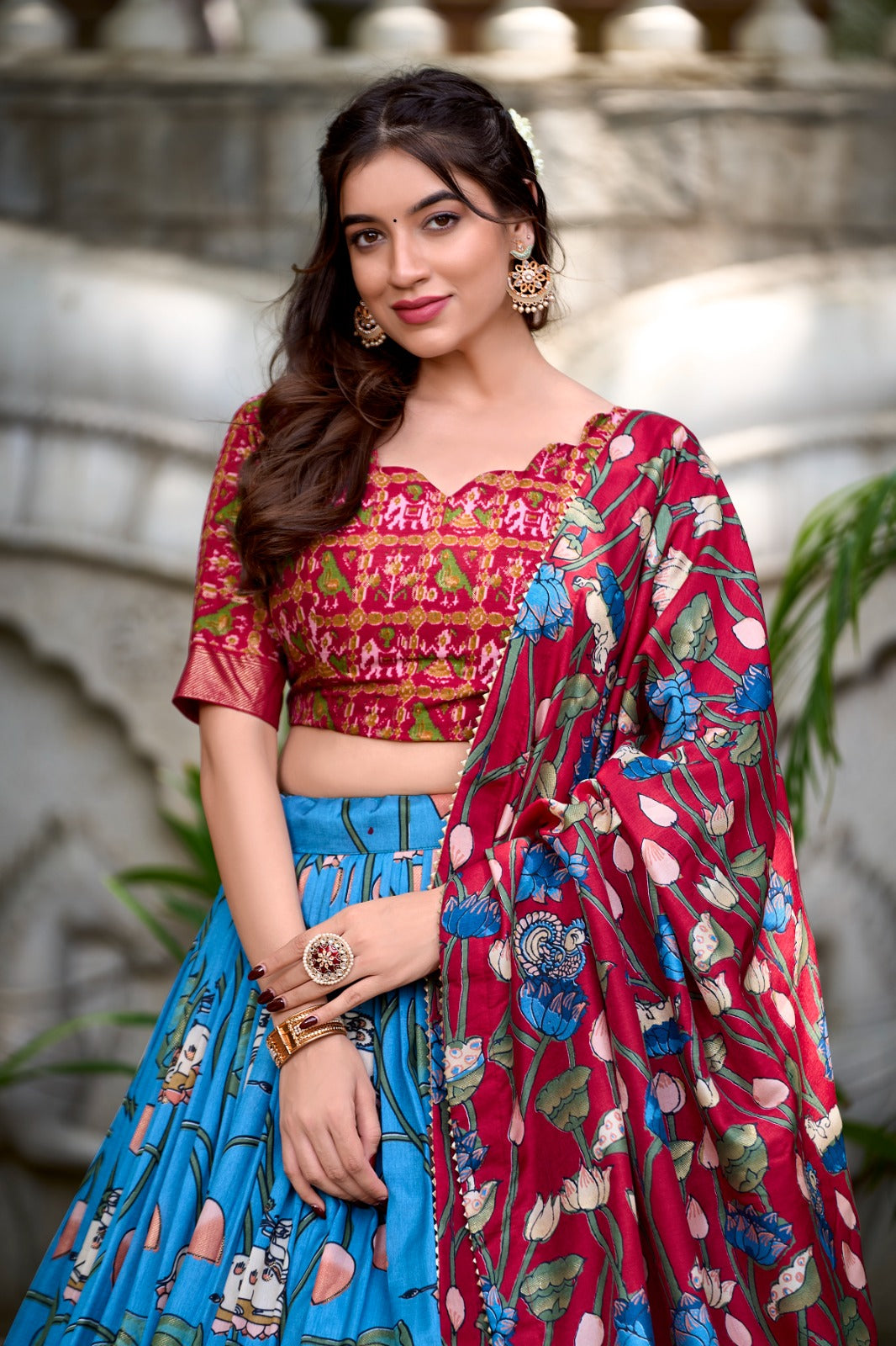 Amazing Tussar Silk Patola Printed Lehenga Choli Set - INDIAN ELEGANCE