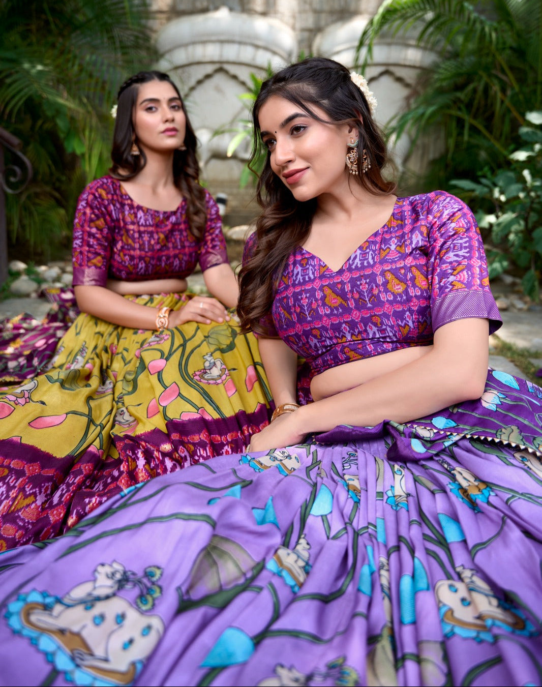 Amazing Tussar Silk Patola Printed Lehenga Choli Set - INDIAN ELEGANCE